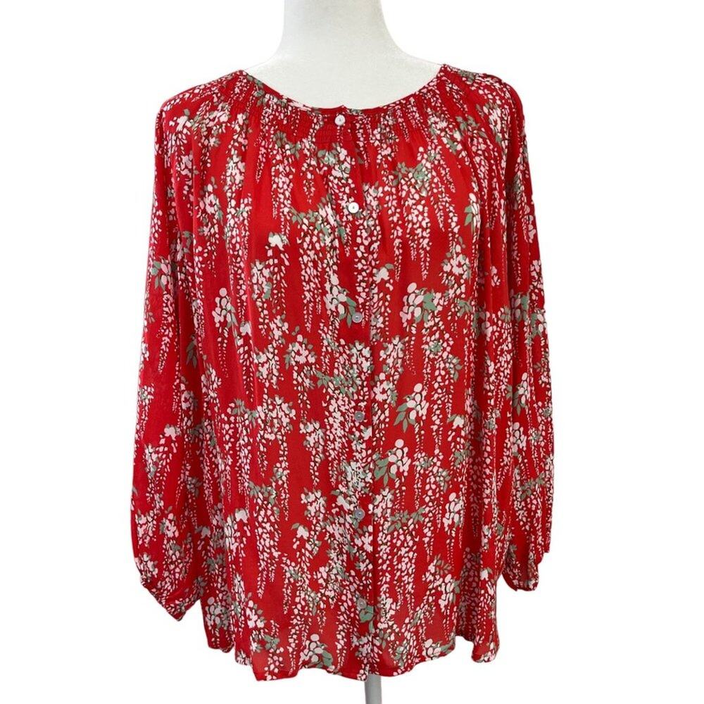 Tyler Boe Red Floral Long Sleeve Top Medium